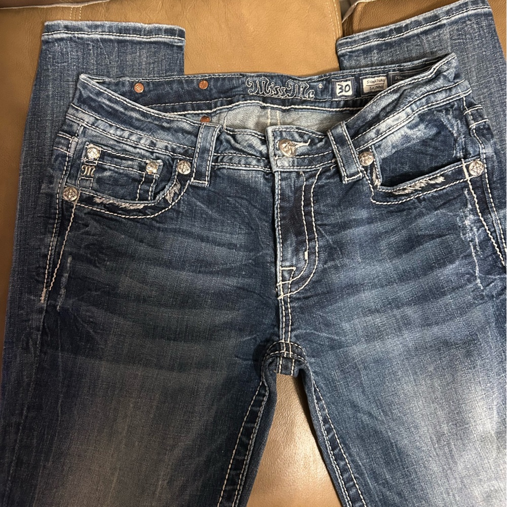 Miss Me Blue Boot Cut Jeans with Vintage Fading
